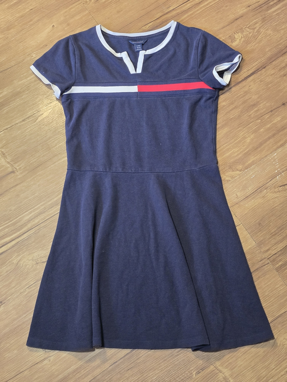 Tommy Hilfiger Girls Navy Dress White & Red Stripe Detail, Classic Tennis Dress
